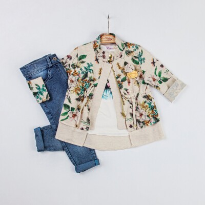 Wholesale Girls 3-Piece Jacket, Badi and Denim Pants Set 2-6Y Miss Lore 1055-5519 Жёлтый 