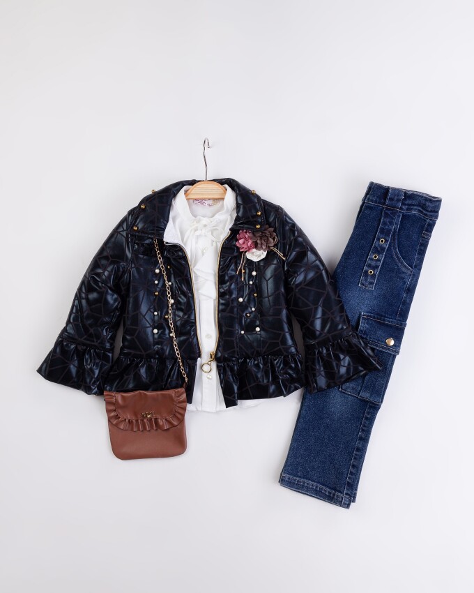 Wholesale Girl's 3-Piece Jacket Shirt Jeans Pants and Bag Set 2-6Y Miss Lore 1055-5712 - 3