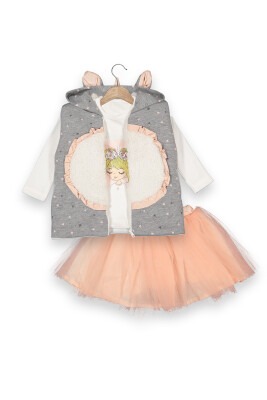 Wholesale Girls 3-Piece Vest Long Sleeve T-Shirt and Skirt 1-4Y Boncuk Bebe 1006-6095 - Boncuk Bebe