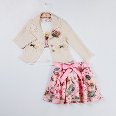 Wholesale Girls 3-Pieces 3-Pieces Jacket, Body and Skirt Set 2-6Y Miss Lore 1055-5520 Розовый 