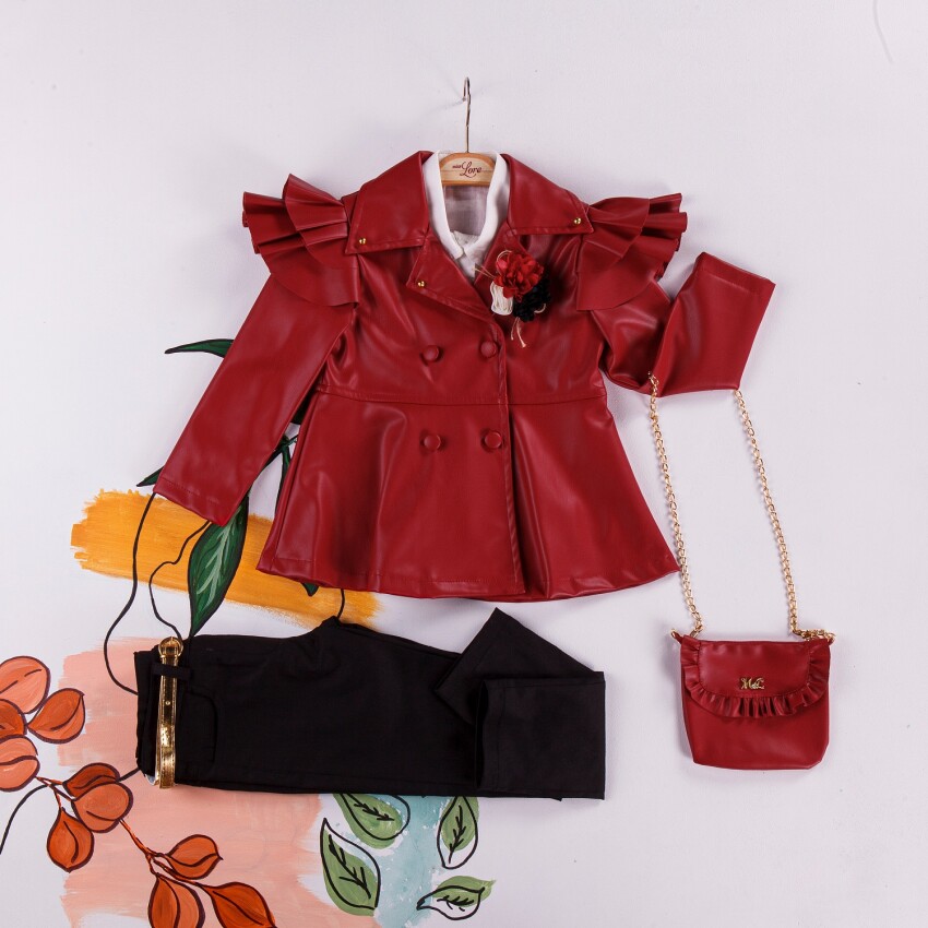 Wholesale Girls 3-Pieces Bag Jacket, Shirt and Pants Set 2-6Y Miss Lore 1055-5200 - 4