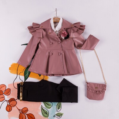 Wholesale Girls 3-Pieces Bag Jacket, Shirt and Pants Set 2-6Y Miss Lore 1055-5200 Пыльная роза