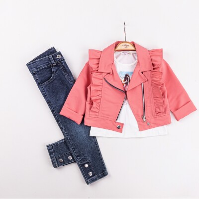 Wholesale Girls 3-Pieces Jacket, T-shirt and Denim Pants Set 2-6Y Miss Lore 1055-5604 Киноварь