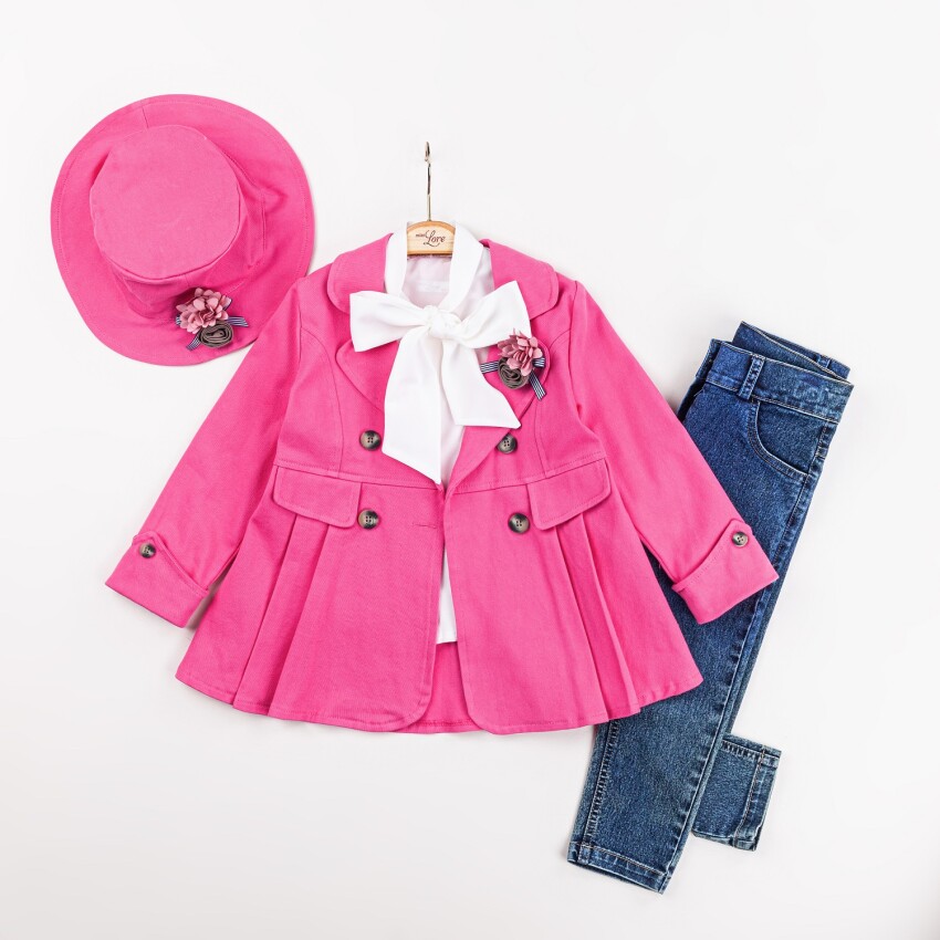 Wholesale Girls 3-Pieces Jacket, T-shirt and Denim Pants Set 2-6Y Miss Lore 1055-5607 - 3