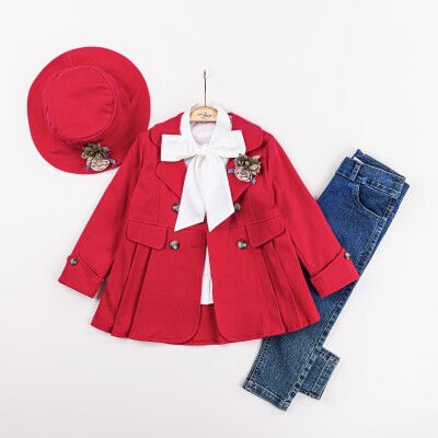 Wholesale Girls 3-Pieces Jacket, T-shirt and Denim Pants Set 2-6Y Miss Lore 1055-5607 Красный