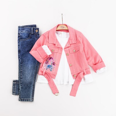 Wholesale Girls 3-Pieces Jacket, T-shirt and Pants Set 2-6Y Miss Lore 1055-5605 Киноварь