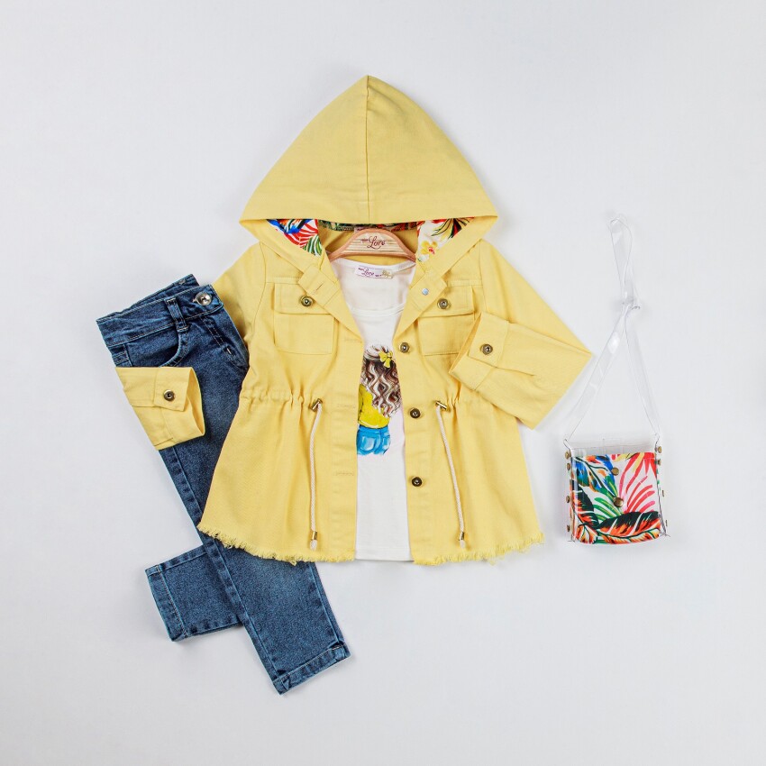 Wholesale Girl's 4-Piece Bag, Jacket, T-Shirt and Denim Pants Set 2-6Y Miss Lore 1055-53 - 1