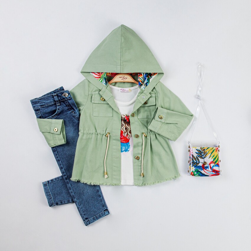 Wholesale Girl's 4-Piece Bag, Jacket, T-Shirt and Denim Pants Set 2-6Y Miss Lore 1055-53 - 2