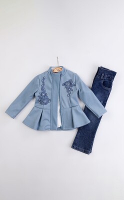 Wholesale Girl's Cashmere Jacket Jeans Pants and Shirt Set 2-6Y Miss Lore 1055-5715 Синий