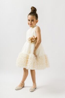 Wholesale Girls Ruffled Dress 2-5Y Wecan 1022-23081 Экрю