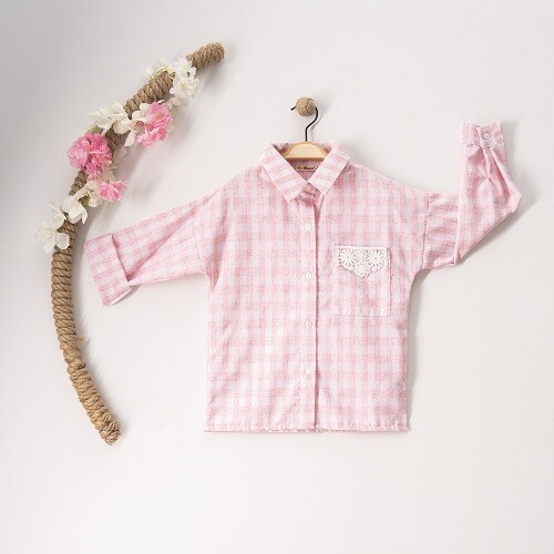 Wholesale Girls Shirt with Plaid 7-10Y Büşra Bebe 1016-23156 - 2