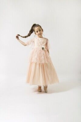 Wholesale Girls Tulle Dress 2-5Y Wecan 1022-23093 Лососевый цвет