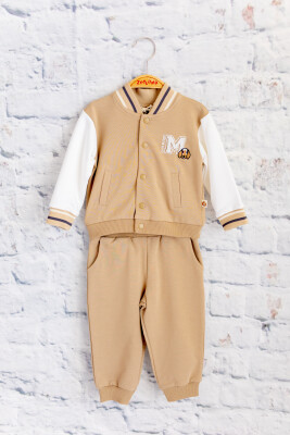 Wholesale Unisex Baby Embroidery Detailed Tracksuit Set 6-48M Mininio 2062-252M1KPB72 Бежевый 