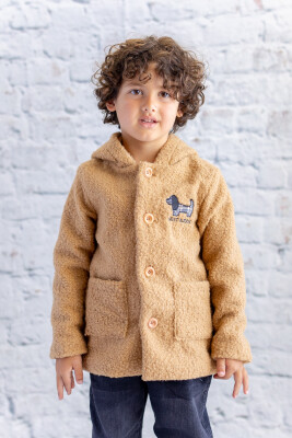 Wholesale Unisex Kids Dog Embroidered Plush Coat 5-8Y Mininio 2062-252M3KOP25 Бежевый 