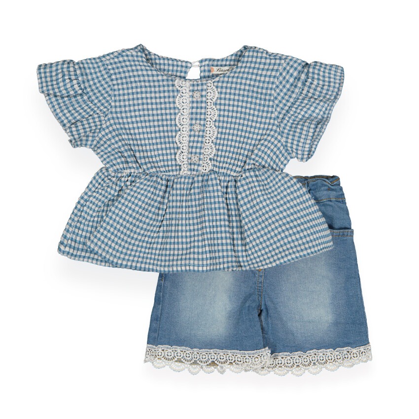 Set With Embossing Denim Shorts Büşra Bebe 1016-211061 - 2