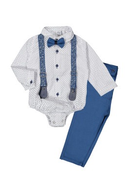 Snap Crotch Set with Bird Printed 6-24M Terry 1036-7100 Indigo