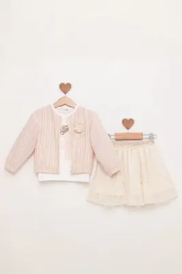 Striped Jacket Lace Skirt Suit 1-4Y BabyRose 1002-4808 - 1