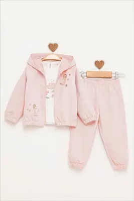 Kız Bebek Balerin Nakışlı Eşofman Takımı 9-24M BabyRose 1002-7811 Pudra