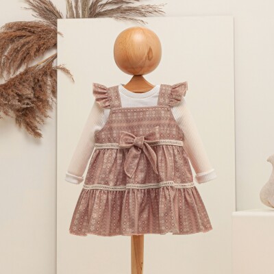 Toptan Bebek 2'li Elbise ve Bluz Takım 6-18M Babymuz 2009-5066 Gül Kurusu