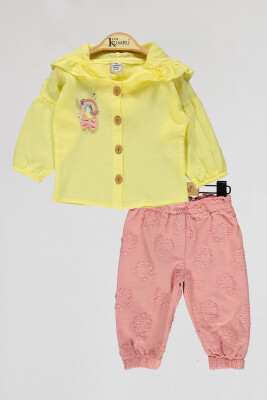 Toptan Bebek 2'li Gömlek ve Pantolon Takım 6-18M Kumru Bebe 1075-4046 Sarı