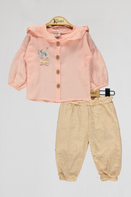 Toptan Bebek 2'li Gömlek ve Pantolon Takım 6-18M Kumru Bebe 1075-4046 Somon