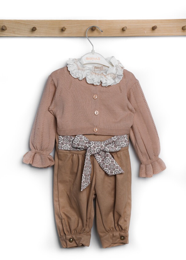 Toptan Bebek 3'lü Bluz Hırka ve Pantolon Takım 6-18M Babymuz 2009-5121 - 3