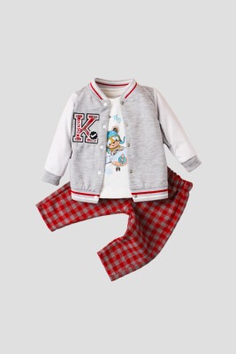 Toptan Bebek 3'lü Kolej Ceket Tişört ve Pantolon Takım 9-24M Kidexs 1026-90101 - 2