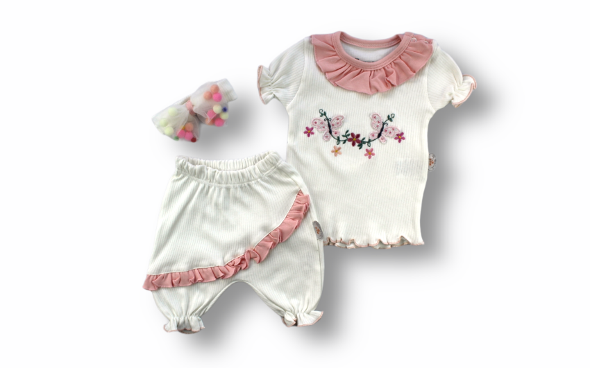 Toptan Bebek 3'lü Tişört Şort ve Saç Bantlı Takım 6-18M Tomuycuk 1074-75510 - 3