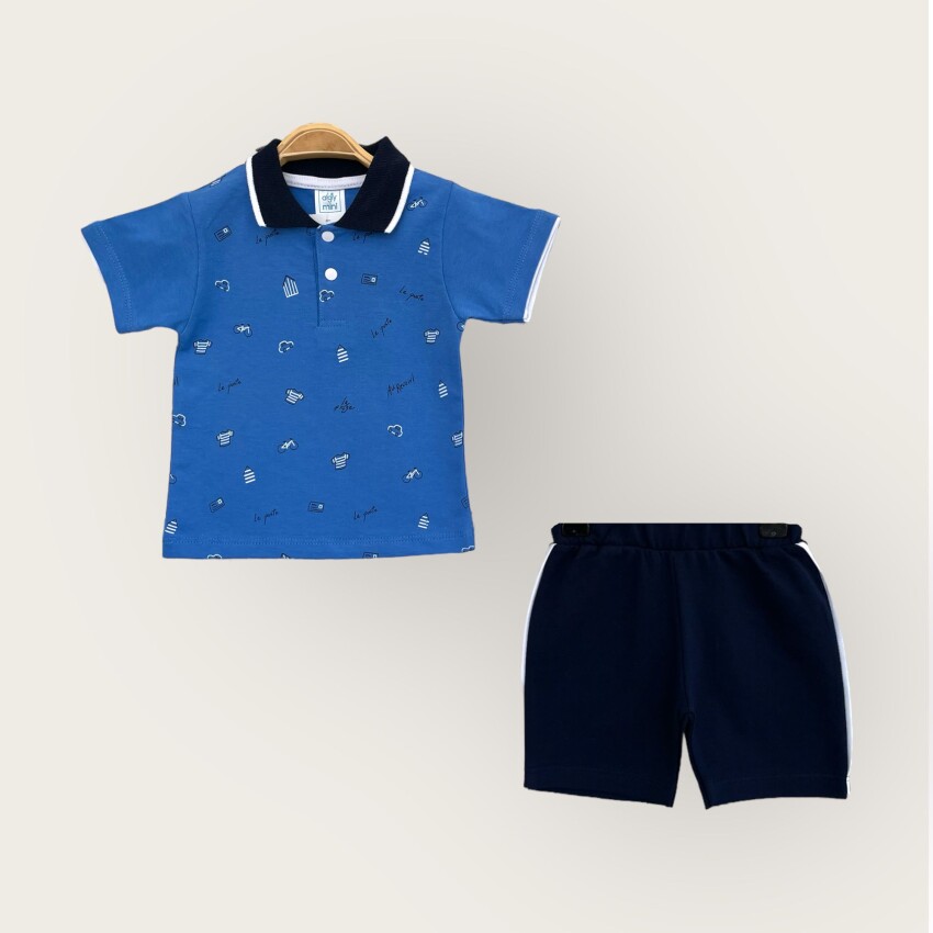 Toptan Erkek Bebek 2'li Polo Yaka T-Shirt ve Şort Takım 6-18M Algiy Mini 2047-3550TK - 3