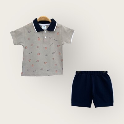 Toptan Erkek Bebek 2'li Polo Yaka T-Shirt ve Şort Takım 6-18M Algiy Mini 2047-3550TK - 5