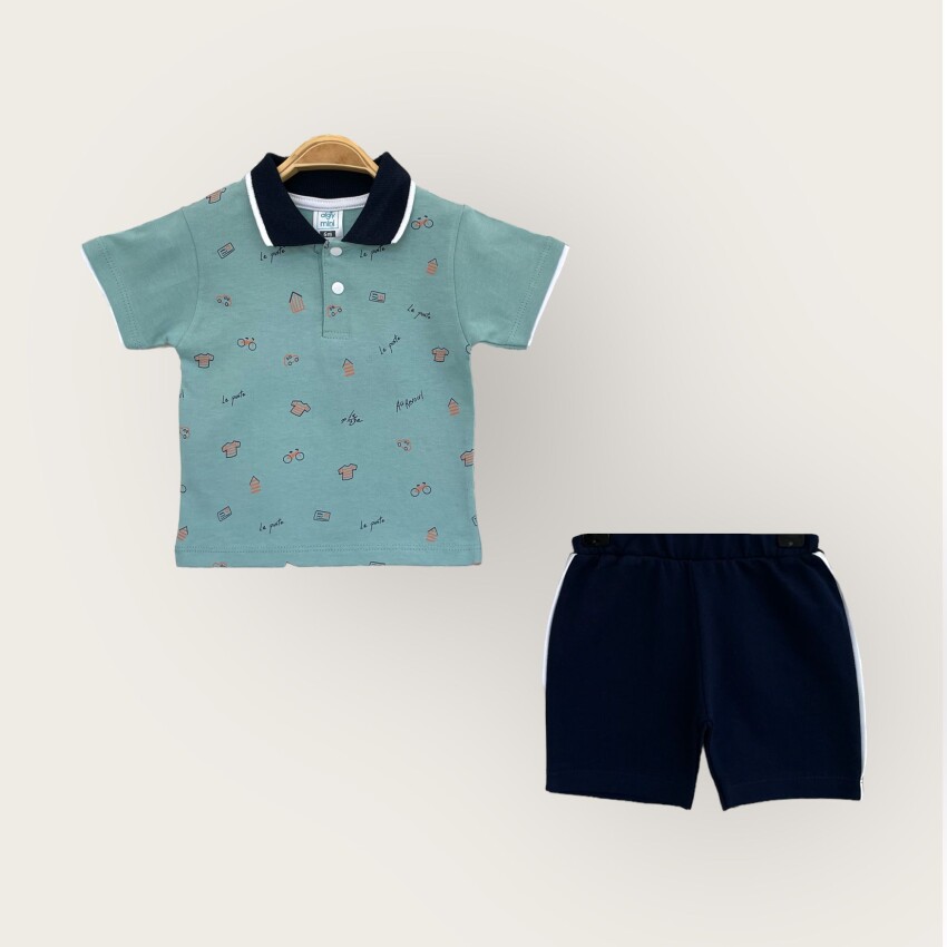 Toptan Erkek Bebek 2'li Polo Yaka T-Shirt ve Şort Takım 6-18M Algiy Mini 2047-3550TK - 6