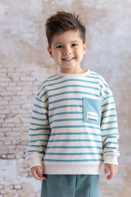 Toptan Erkek Çocuk Çizgili Cep Detaylı Sweatshirt 1-12Y Zeyland 1070-252Z3ESC61_MINT - 1