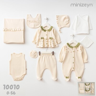 Toptan Kız Bebek 10'lu Zıbın Takım Kutulu 0-3M Minizeyn 2014-10010 Yeşil