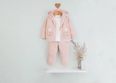 Toptan Kız Bebek 3'lü Hırka uzun Kollu Body ve Pantolon Takım 9-24M BabyRose 1002-7800 - BabyRose