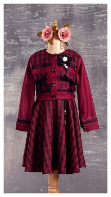 Wholesale 2-Piece Girls Dress with Jacket 6-12Y Tivido 1042-2308 Claret Red