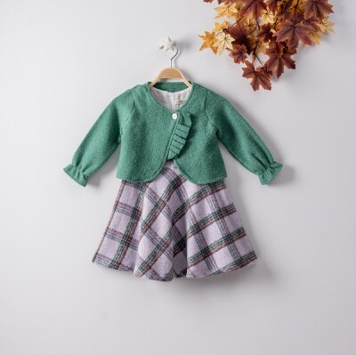 Wholesale 2-Piece Girls Dress with Vest 3-6Y Büşra Bebe 1016-22217 Green