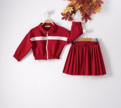 Wholesale 2-Piece Girls Set with Skirt and Cardigan 3-6Y Büşra Bebe 1016-22231 Бордовый 