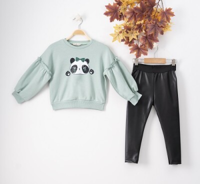 Wholesale 2-Piece Girls Set with Sweat and Leggings 3-6Y Büşra Bebe 1016-22225 Mint Green2