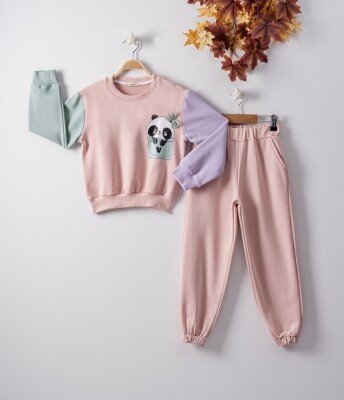 Wholesale 2-Piece Girls Tracksuit Set with Panda 7-10Y Büşra Bebe 1016-22219 - 2