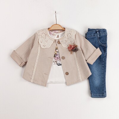 Wholesale 3-Piece Baby Girls Jacket T-shirt and Denim Pants Set 9-24M Miss Lore 1055-5525 - 2