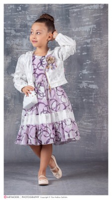 Wholesale 3-Piece Girls Dress Set with Bag and Bolero 6-12Y Tivido 1042-2358 - 1