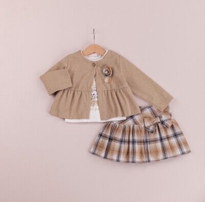  Wholesale 3-Piece Girls Jacket Set With Skirt 1-4Y BabyRose 1002-4289 Beige