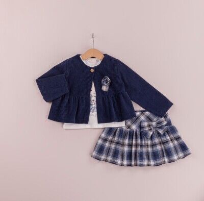  Wholesale 3-Piece Girls Jacket Set With Skirt 1-4Y BabyRose 1002-4289 Navy 