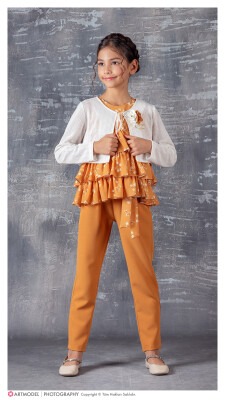 Wholesale 3-Piece Girls Set with Blouse, Pants and Bolero 9-12Y Tivido 1042-2430 - Tivido