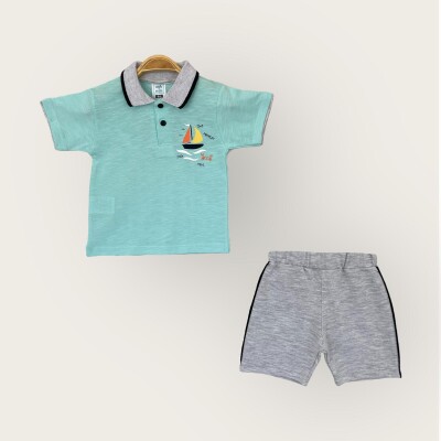 Wholesale Baby Boy 2-Piece Polo Neck T-Shirt and Shorts Set 1-4Y Algiy Mini 2047-3551TK Water green