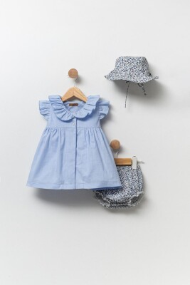 Wholesale Baby Girls 3-Piece Dress, Panties and Hat Set 0-12M Babyline 2015-24115 Light Blue