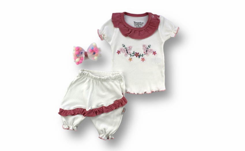 Wholesale Baby Girls 3-Piece T-shirt Set With Shorts And HeadBand 6-18M Tomuycuk 1074-75510 - 2