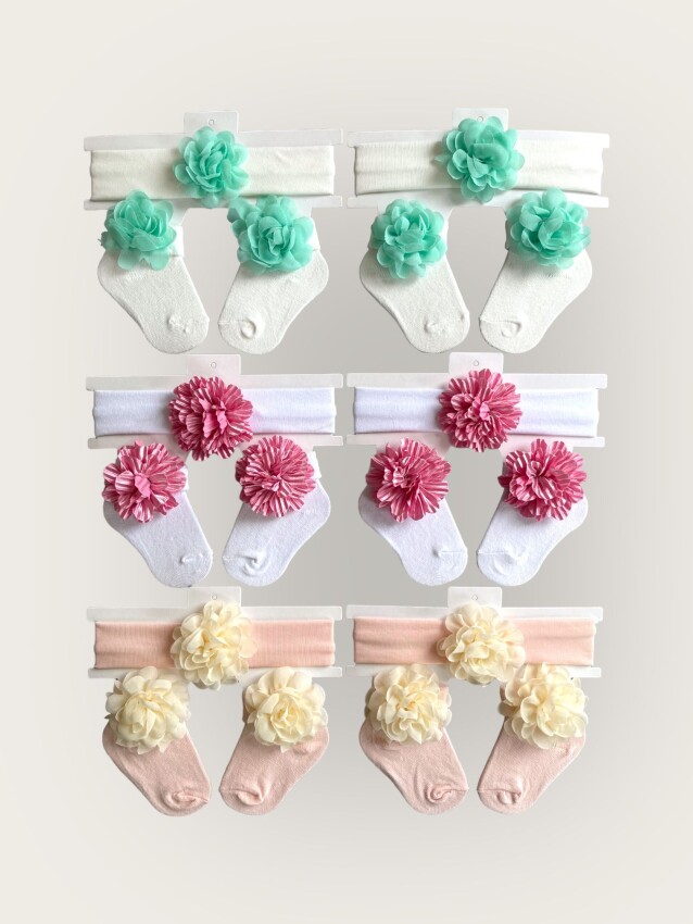 Wholesale Baby Girls Flowers Headband and Socks Set 0-6M Algiy Mini 2047-1153 - 1