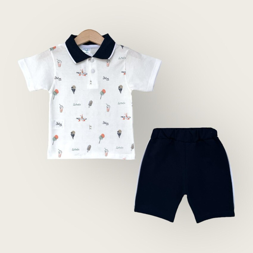 Wholesale Boy 2-Piece Polo Neck T-Shirt and Shorts Set 1-4Y Algiy Mini 2047-3560TK - 5