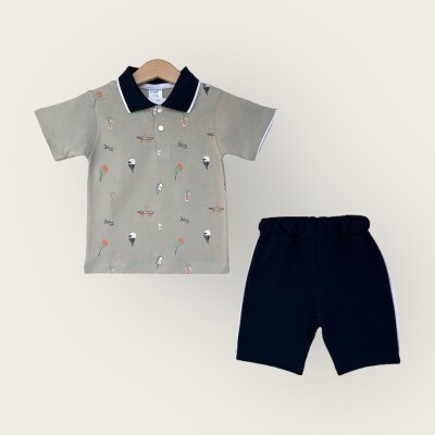 Wholesale Boy 2-Piece Polo Neck T-Shirt and Shorts Set 1-4Y Algiy Mini 2047-3560TK Stone